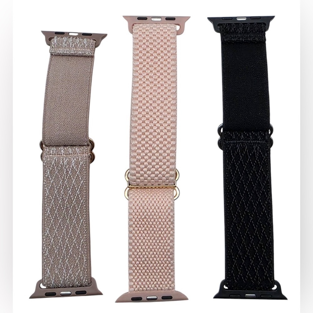 “Apple” Watch Nylon Sport Loop Bands Set Neutral Blush Black Adjustable Strap - Picture 2 of 2